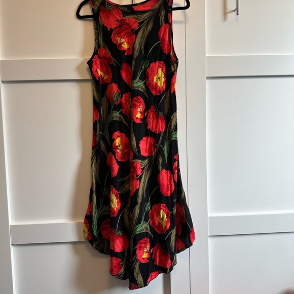 TULIP Dress Midi S/L Cheerful Black Red Green Cotton Spandex EUC Sz L XL - Picture 6 of 11